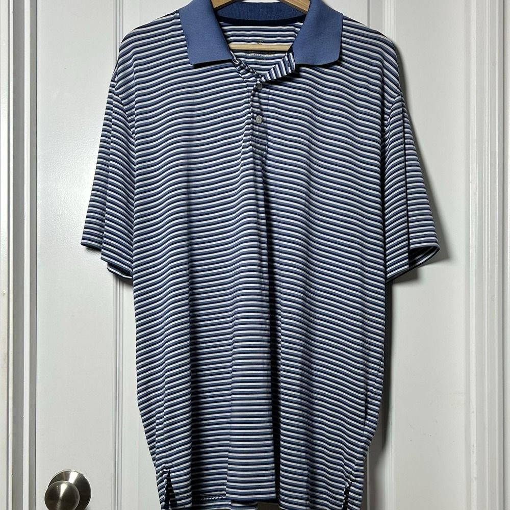 Brooks Brothers Performance Series Navy Blue Striped Polo Shirt Old Money Style‎